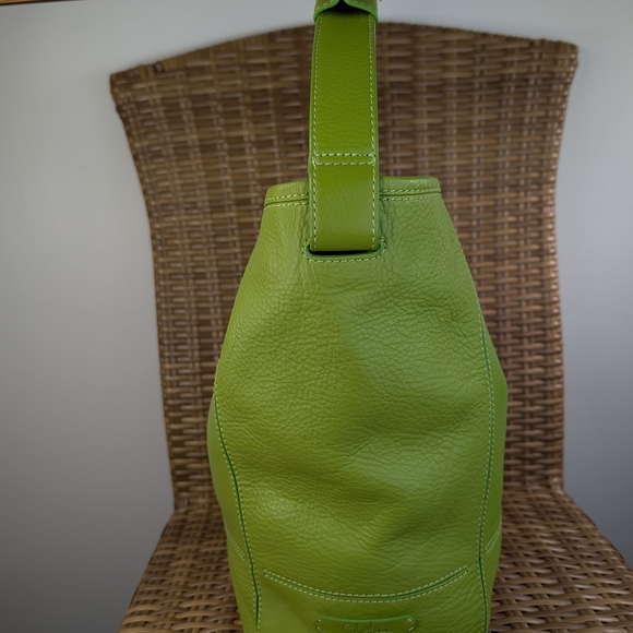 Cole Haan Lime Green Pebbled Leather Hobo Shoulder Bag Tote Silver Tone Hardware - Picture 5 of 16